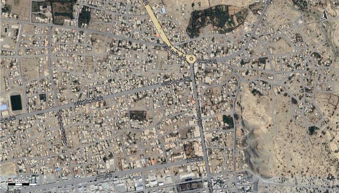 نقشه همراه با تصویر هوایی - ماهواره ای منوجان در اتوکد با مختصات UTM