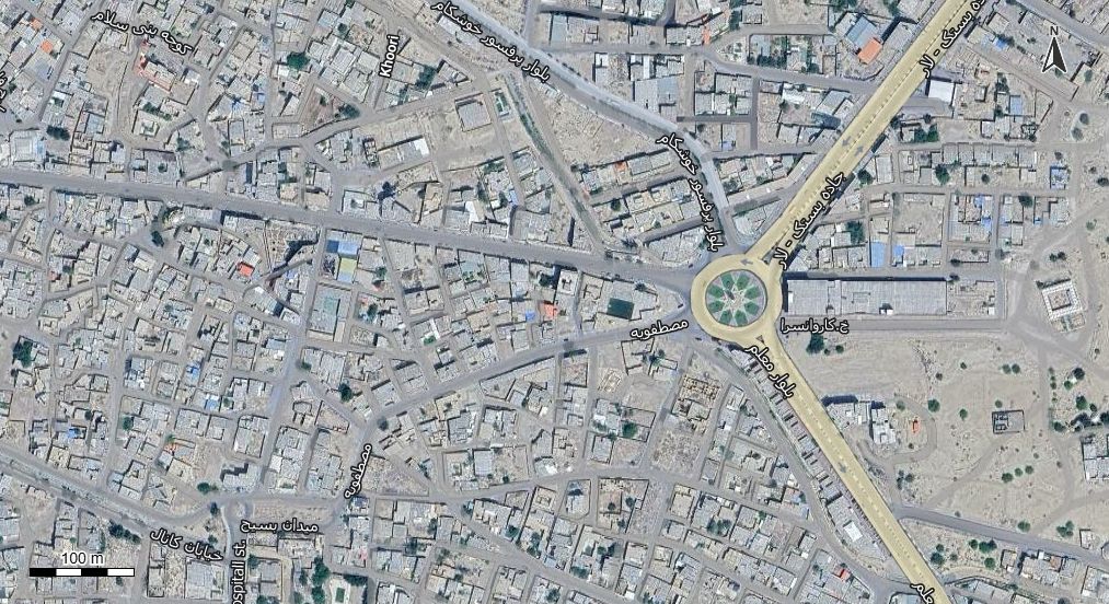 نقشه همراه با تصویر هوایی - ماهواره ای بستک در اتوکد با مختصات UTM