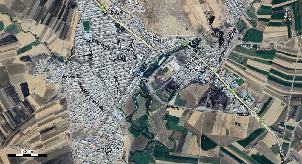 نقشه همراه با تصویر هوایی - ماهواره ای روانسر در اتوکد با مختصات UTM