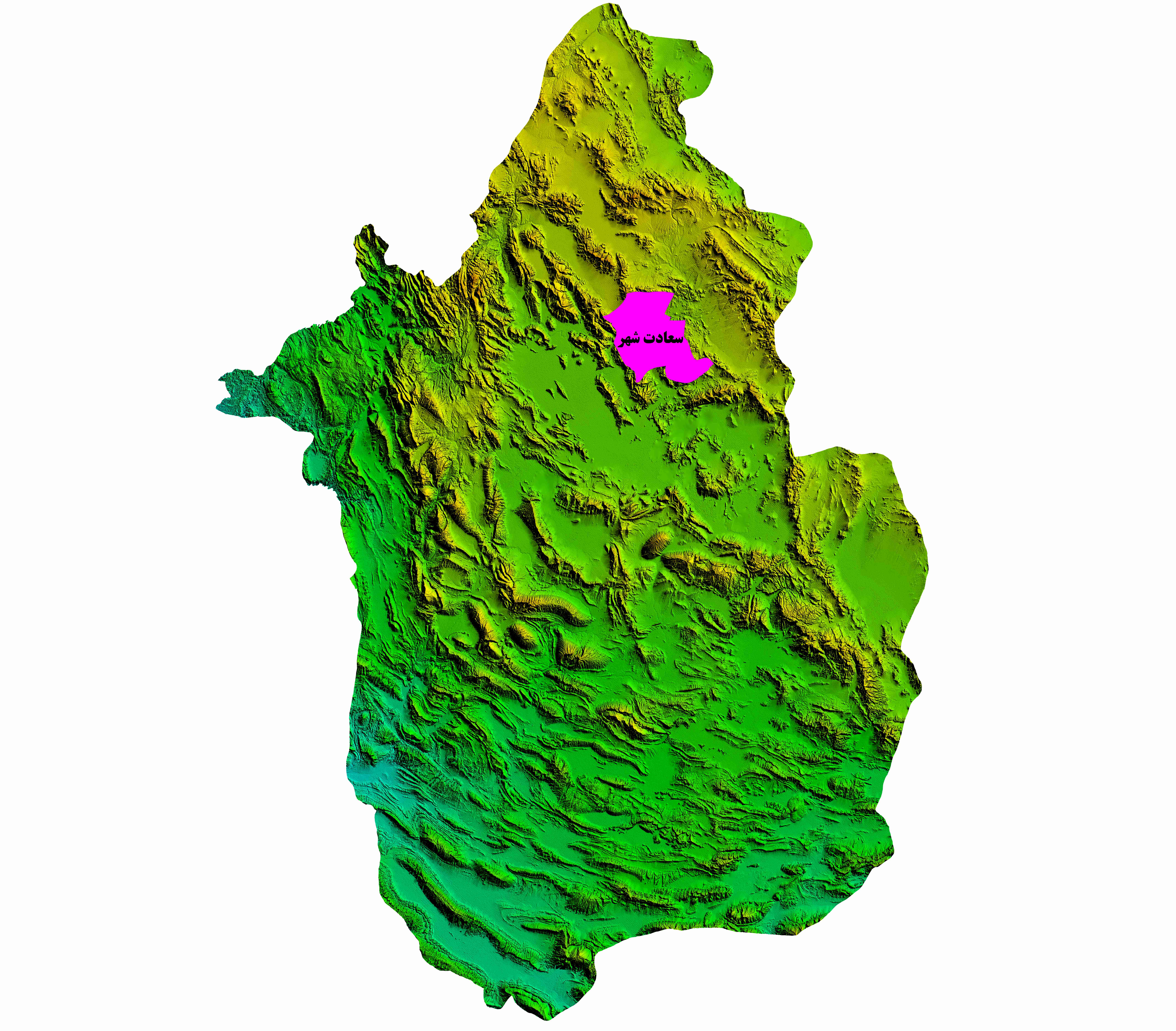 نقشه DEM استان فارس- شهرستان سعادت شهر