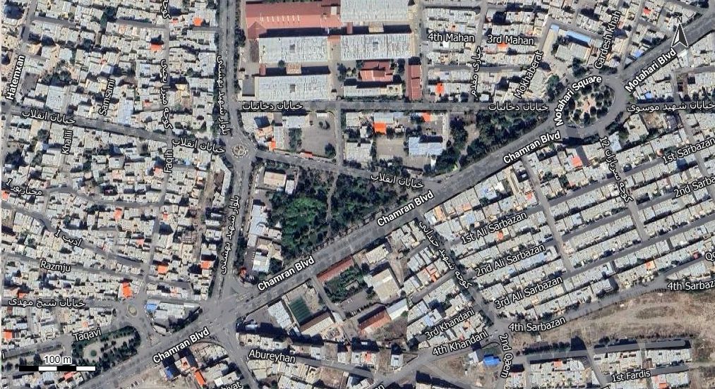 نقشه همراه با تصویر هوایی - ماهواره ای شهر خوی در اتوکد با مختصات UTM