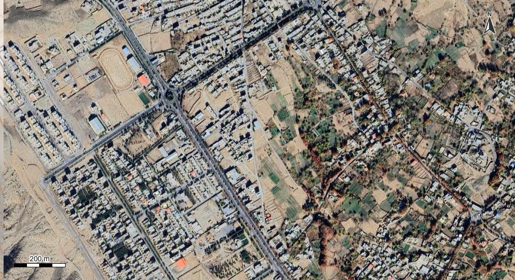 نقشه همراه با تصویر هوایی - ماهواره ای شهر نطنز در اتوکد با مختصات UTM