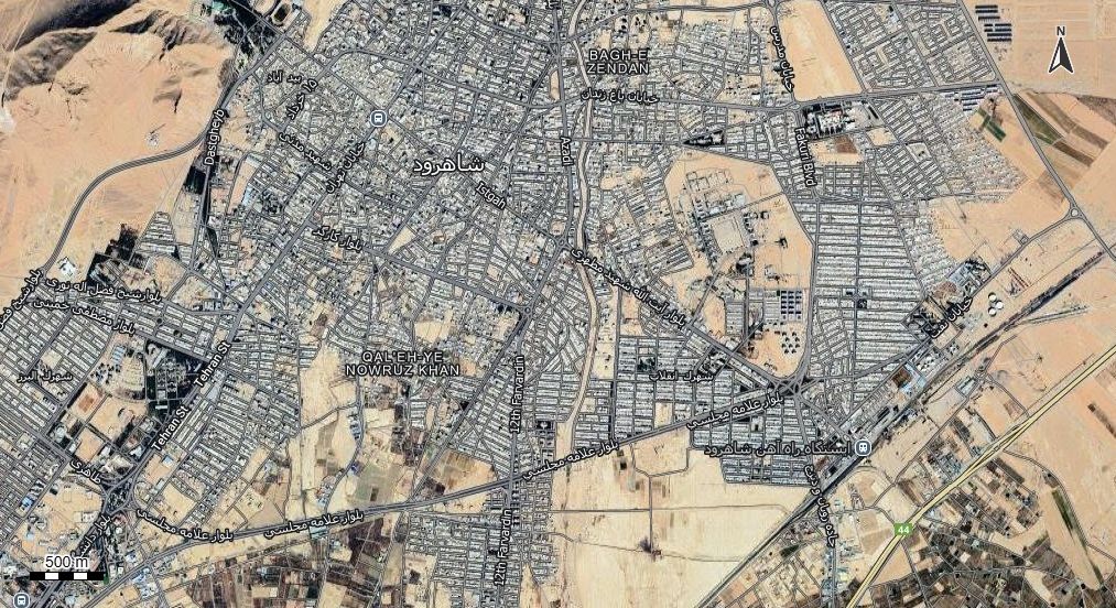 نقشه همراه با تصویر هوایی - ماهواره ای شاهرود در اتوکد با مختصات UTM