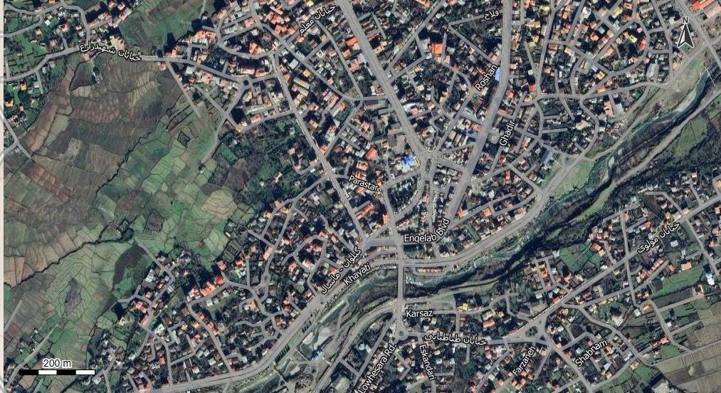 نقشه همراه با تصویر هوایی - ماهواره ای شهر ماسال در اتوکد با مختصات UTM