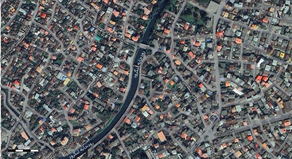 نقشه همراه با تصویر هوایی - ماهواره ای شهر لنگرود در اتوکد با مختصات UTM