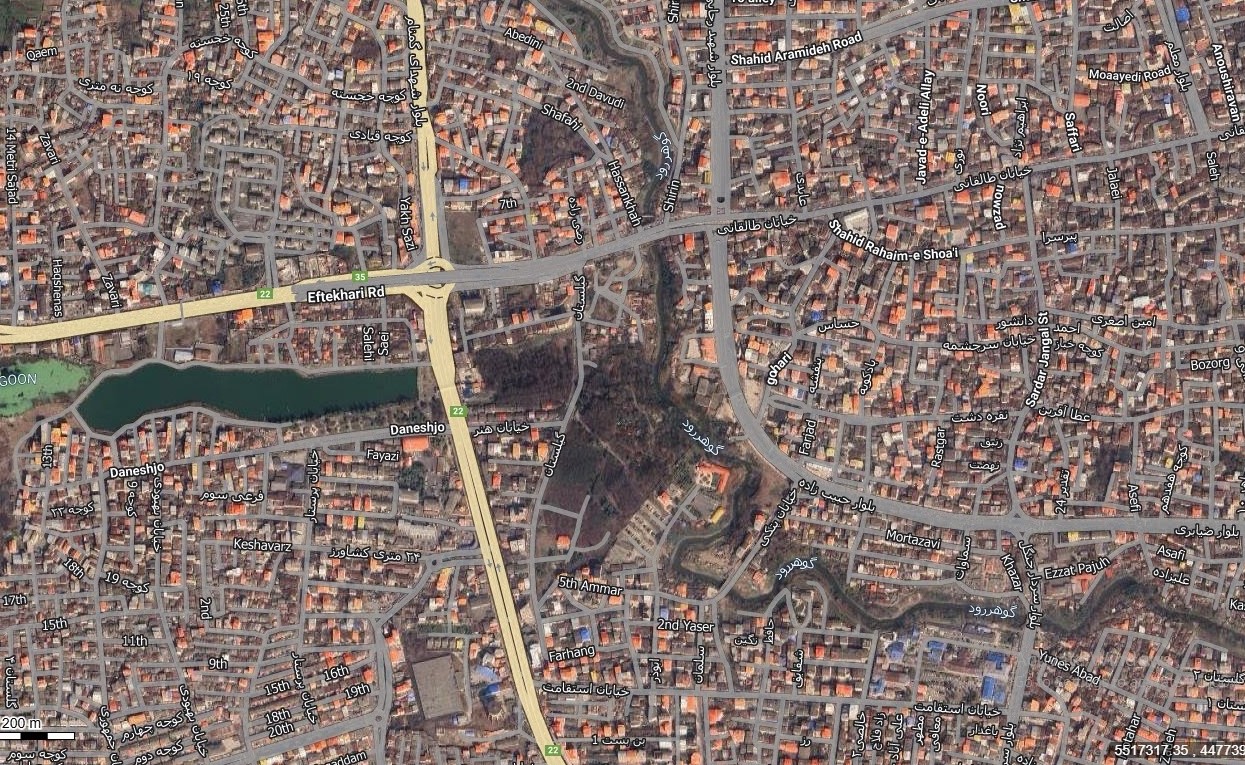 نقشه همراه با تصویر هوایی - ماهواره ای شهر رشت در اتوکد با مختصات UTM
