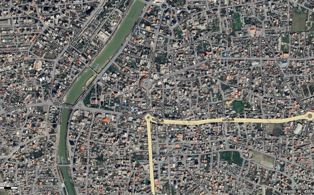نقشه همراه با تصویر هوایی ماهواره ای شهر بابلسر  در اتوکد با مختصات UTM