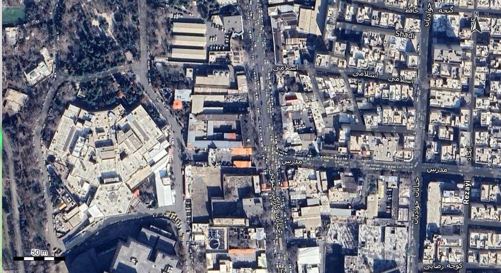 نقشه با تصویر هوایی - ماهواره ای منطقه 11 تهران در اتوکد با مختصات UTM