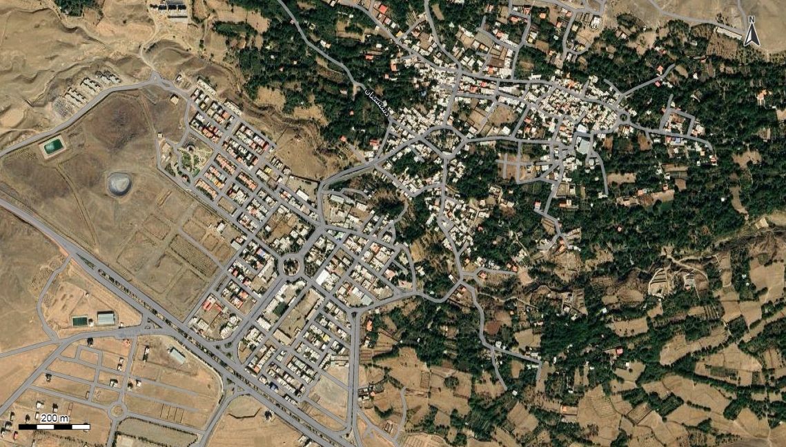 نقشه همراه با تصویر هوایی - ماهواره ای دستجرد در اتوکد با مختصات UTM