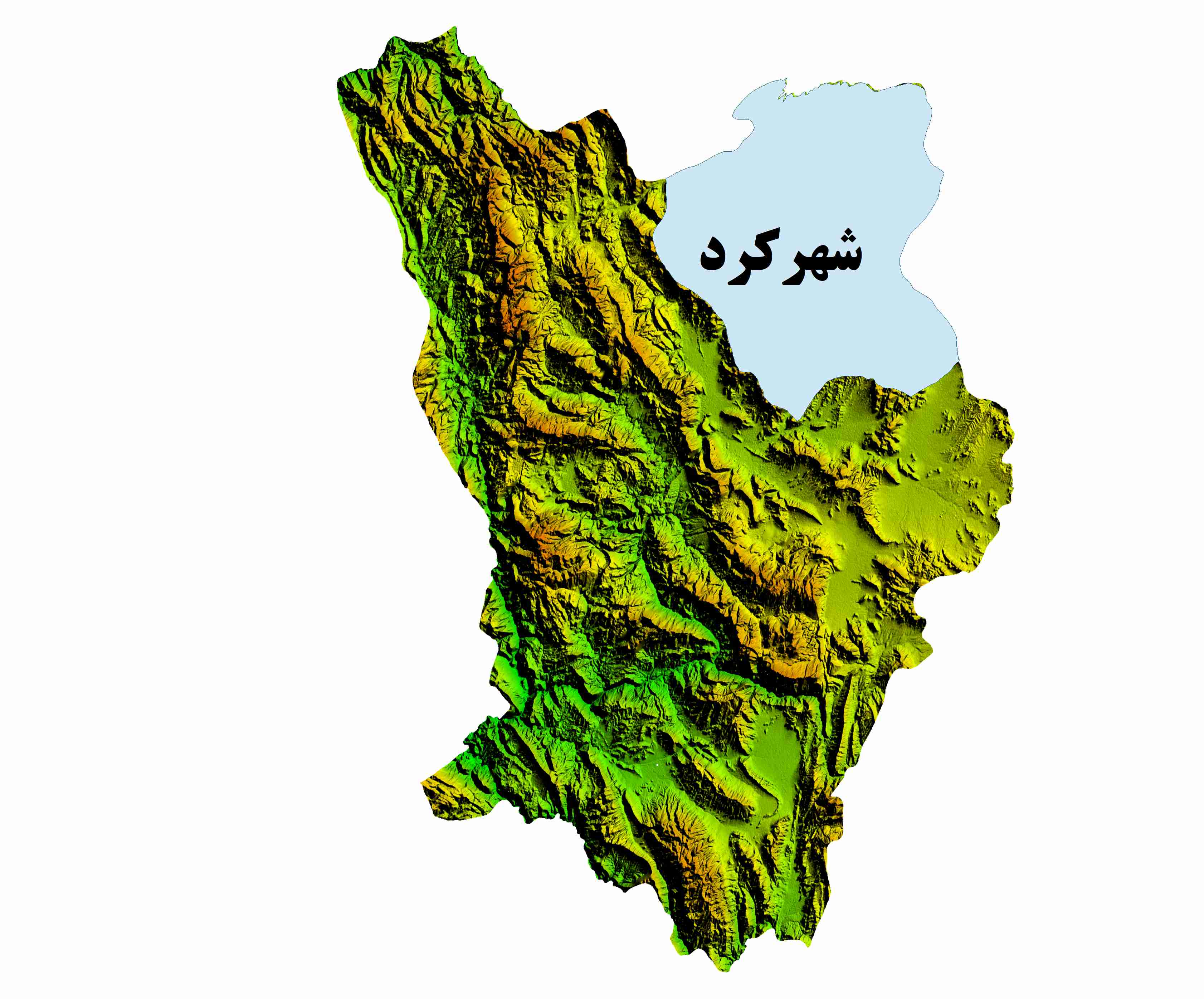 نقشه DEM  استان چهارمحال و بختیاری- شهرستان شهرکرد
