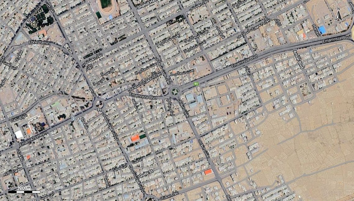 نقشه همراه با تصویر هوایی - ماهواره ای شهر فردوس در اتوکد با مختصات UTM