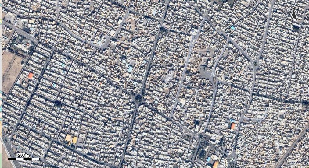 نقشه همراه با تصویر هوایی - ماهواره ای شهر آران بیدگل در اتوکد با مختصات UTM