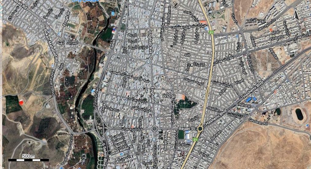 نقشه همراه با تصویر هوایی - ماهواره ای شهر بوکان در اتوکد با مختصات UTM