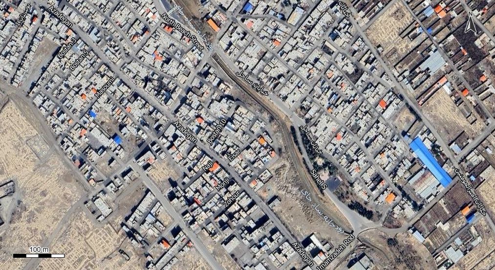 نقشه با تصویر هوایی - ماهواره ای شهر بهاران در اتوکد با مختصات UTM