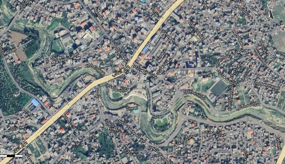 نقشه همراه با تصویر هوایی - ماهواره ای شهر نکا در اتوکد با مختصات UTM