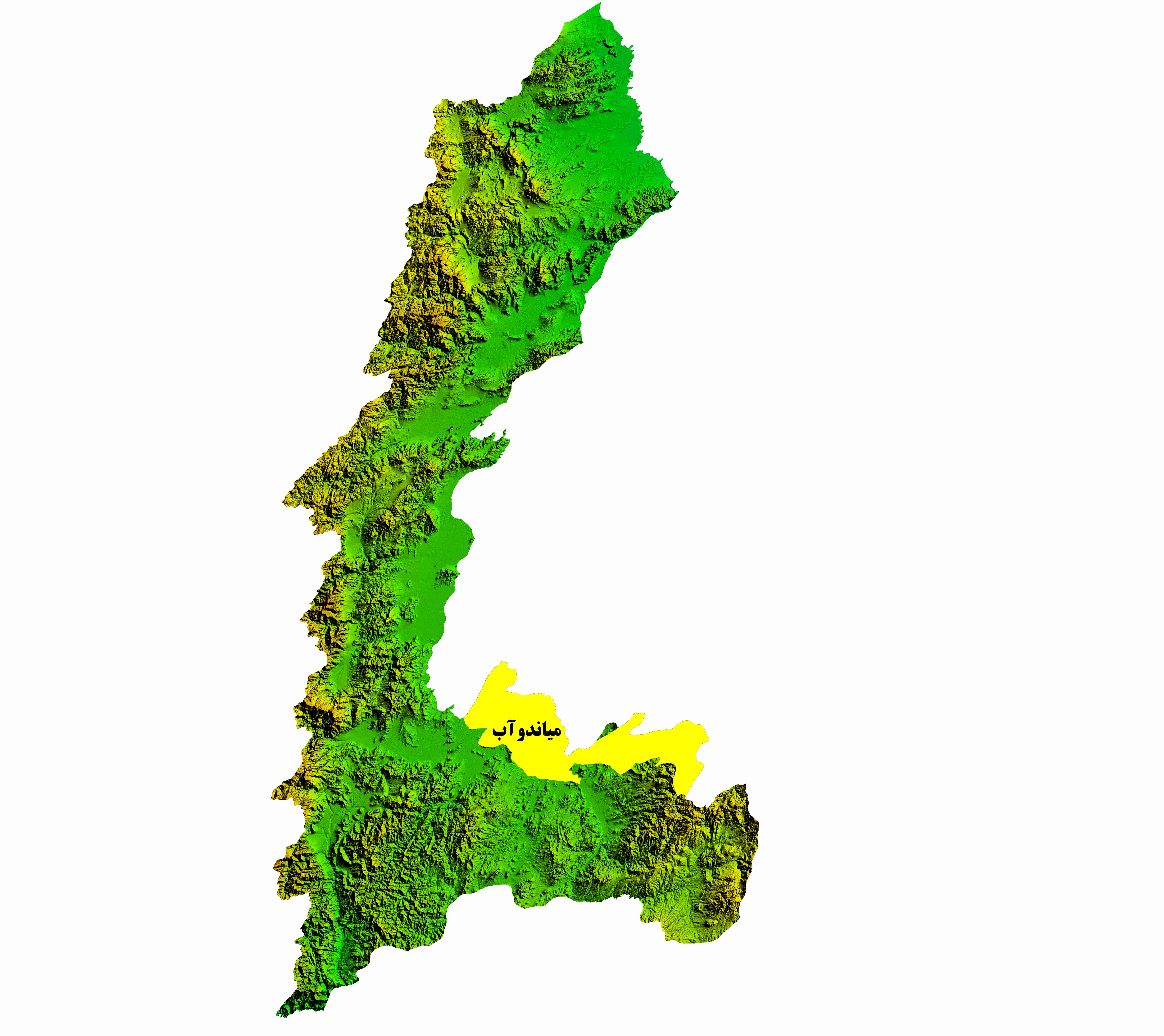 نقشه DEM استان آذربایجان غربی-شهرستان میاندوآب