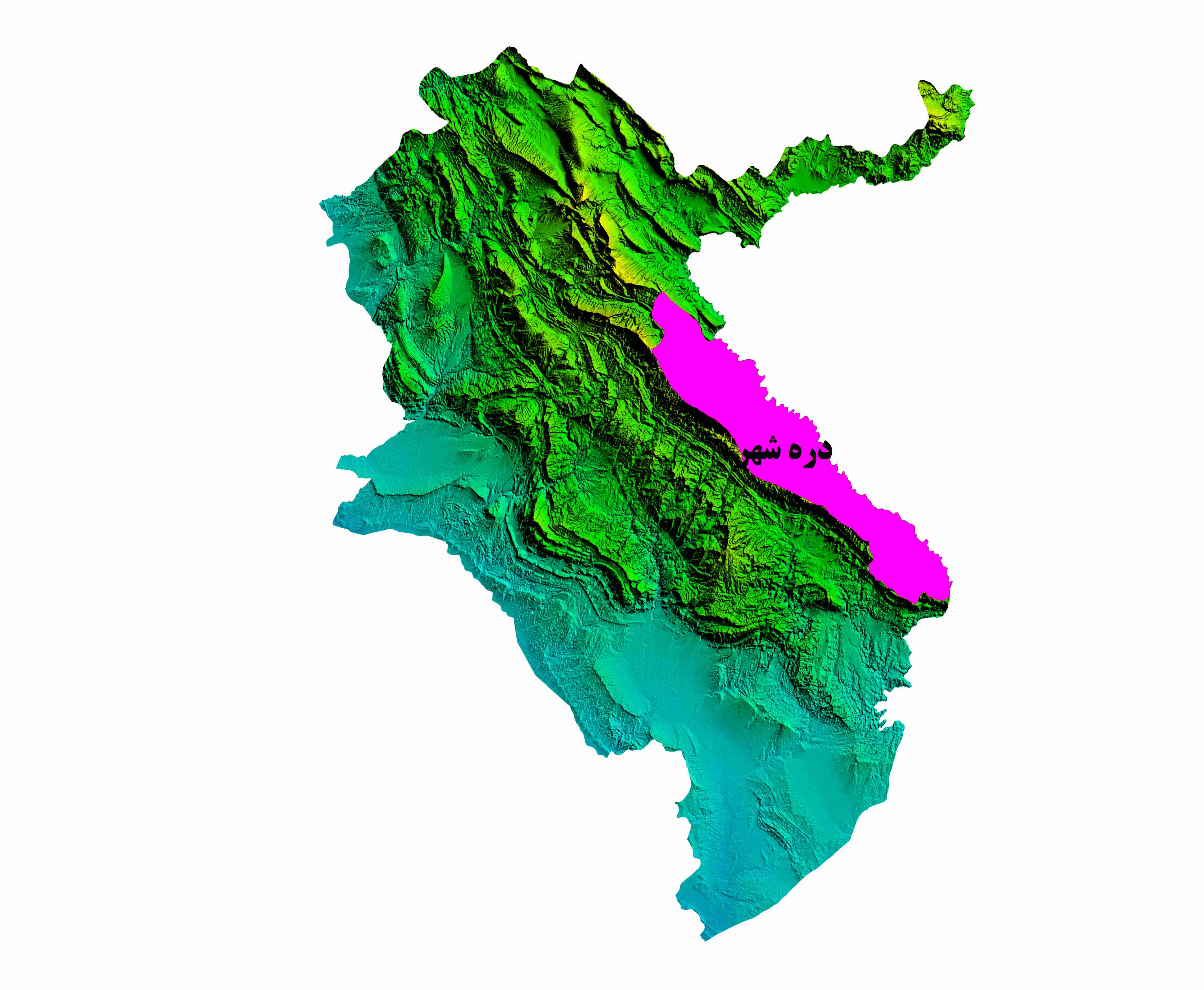 نقشه  DEM استان ایلام-شهرستان  دره شهر