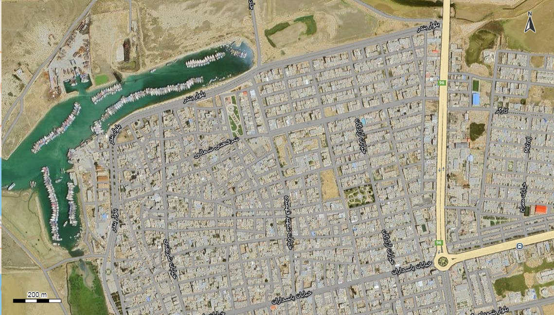 نقشه همراه با تصویر هوایی - ماهواره ای بندر دیلم در اتوکد با مختصات UTM
