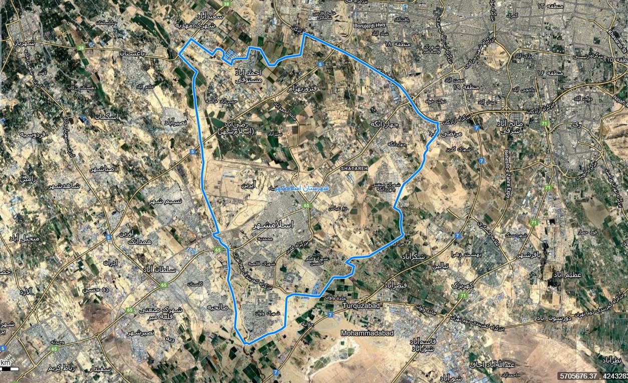 نقشه با تصویر هوایی ماهواره ای شهر ملارد در اتوکد با مختصات UTM