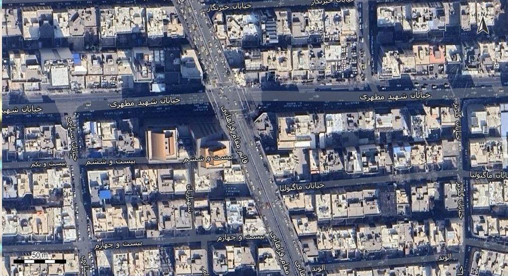 نقشه با تصویر هوایی - ماهواره ای منطقه 8 تهران در اتوکد با مختصات UTM