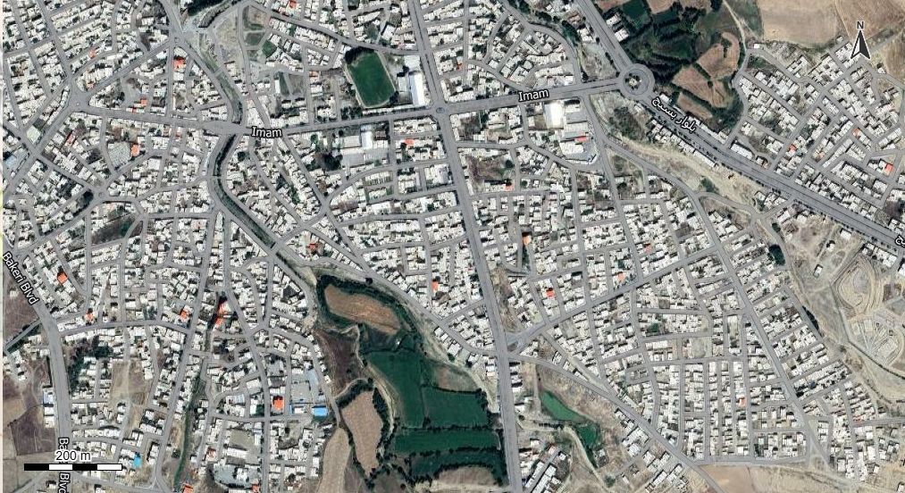 نقشه همراه با تصویر هوایی - ماهواره ای شهر چالدران در اتوکد با مختصات UTM