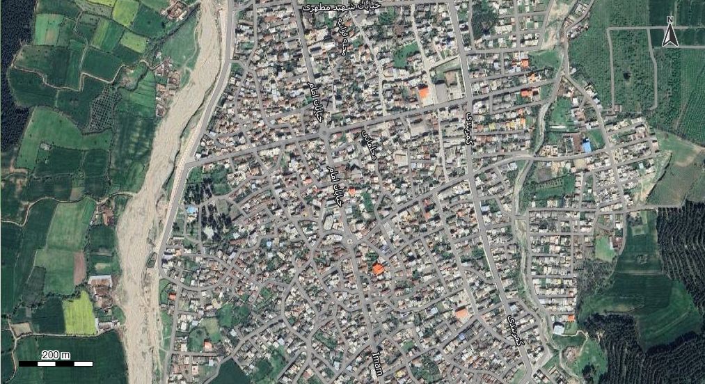 نقشه همراه با تصویر هوایی - ماهواره ای شهر رامیان در اتوکد با مختصات UTM