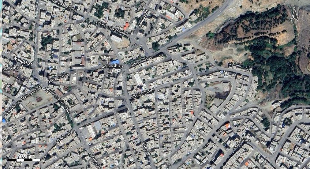 نقشه همراه با تصویر هوایی ماهواره ای شهر سردشت در اتوکد با مختصات UTM