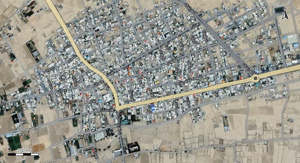 نقشه همراه با تصویر هوایی - ماهواره ای مشهدریزه در اتوکد با مختصات UTM