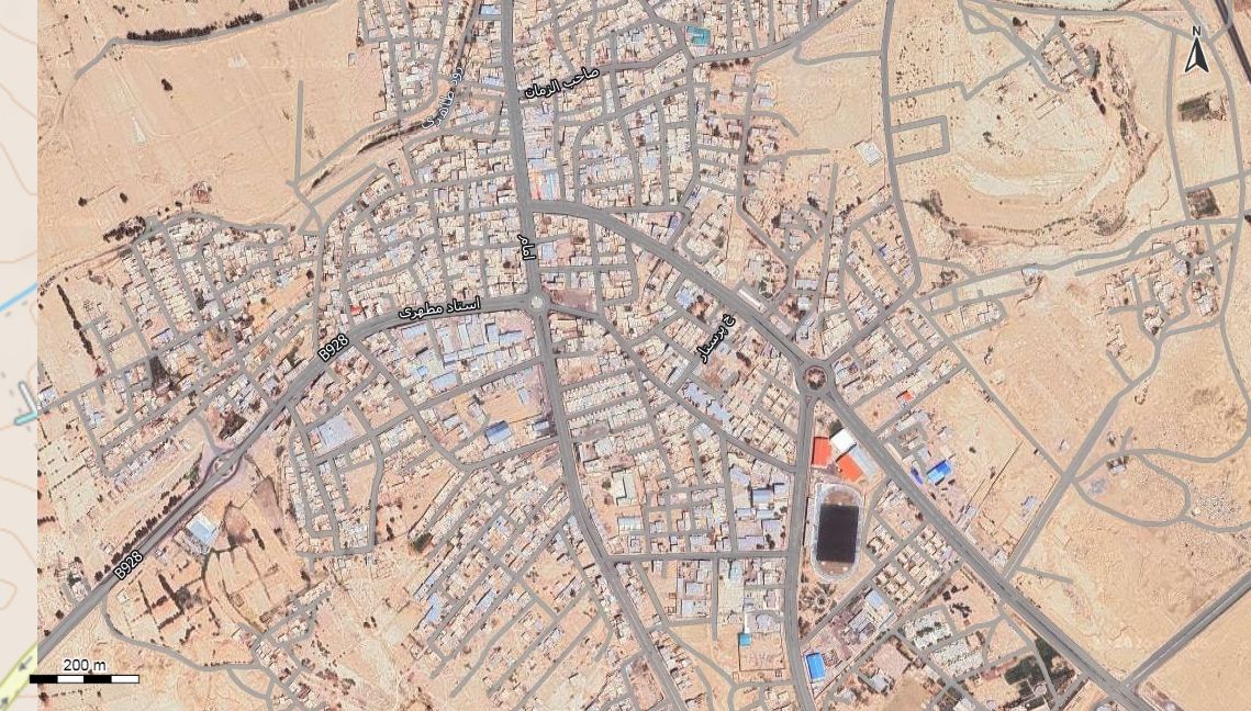 نقشه همراه با تصویر هوایی - ماهواره ای زهک در اتوکد با مختصات UTM