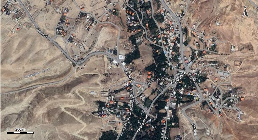 نقشه با تصویر هوایی - ماهواره ای شهر گیلاوند در اتوکد با مختصات UTM