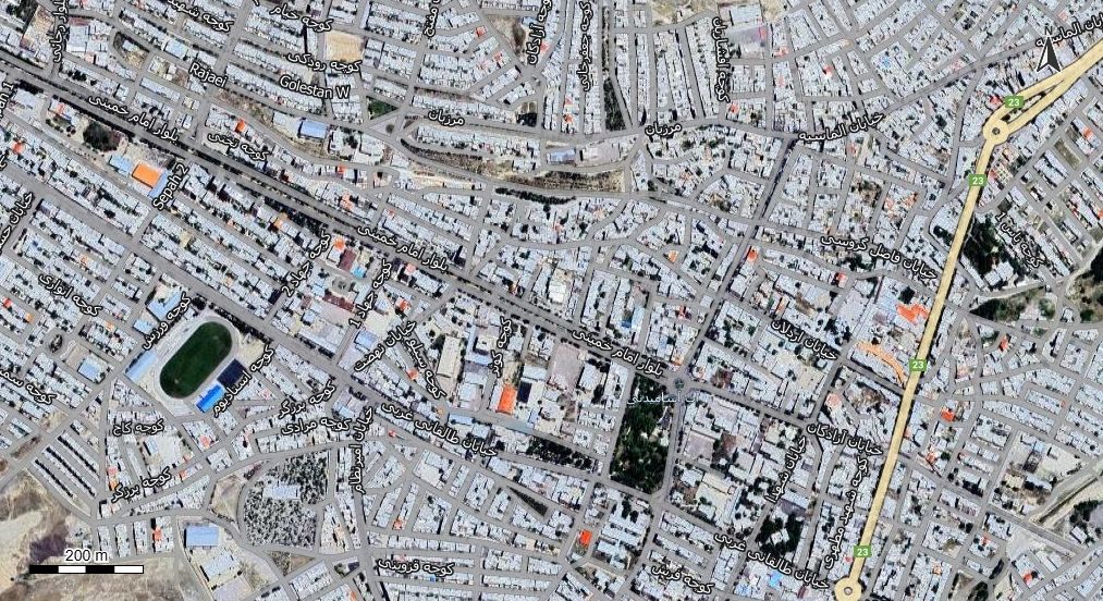 نقشه همراه با تصویر هوایی - ماهواره ای بیجار در اتوکد با مختصات UTM