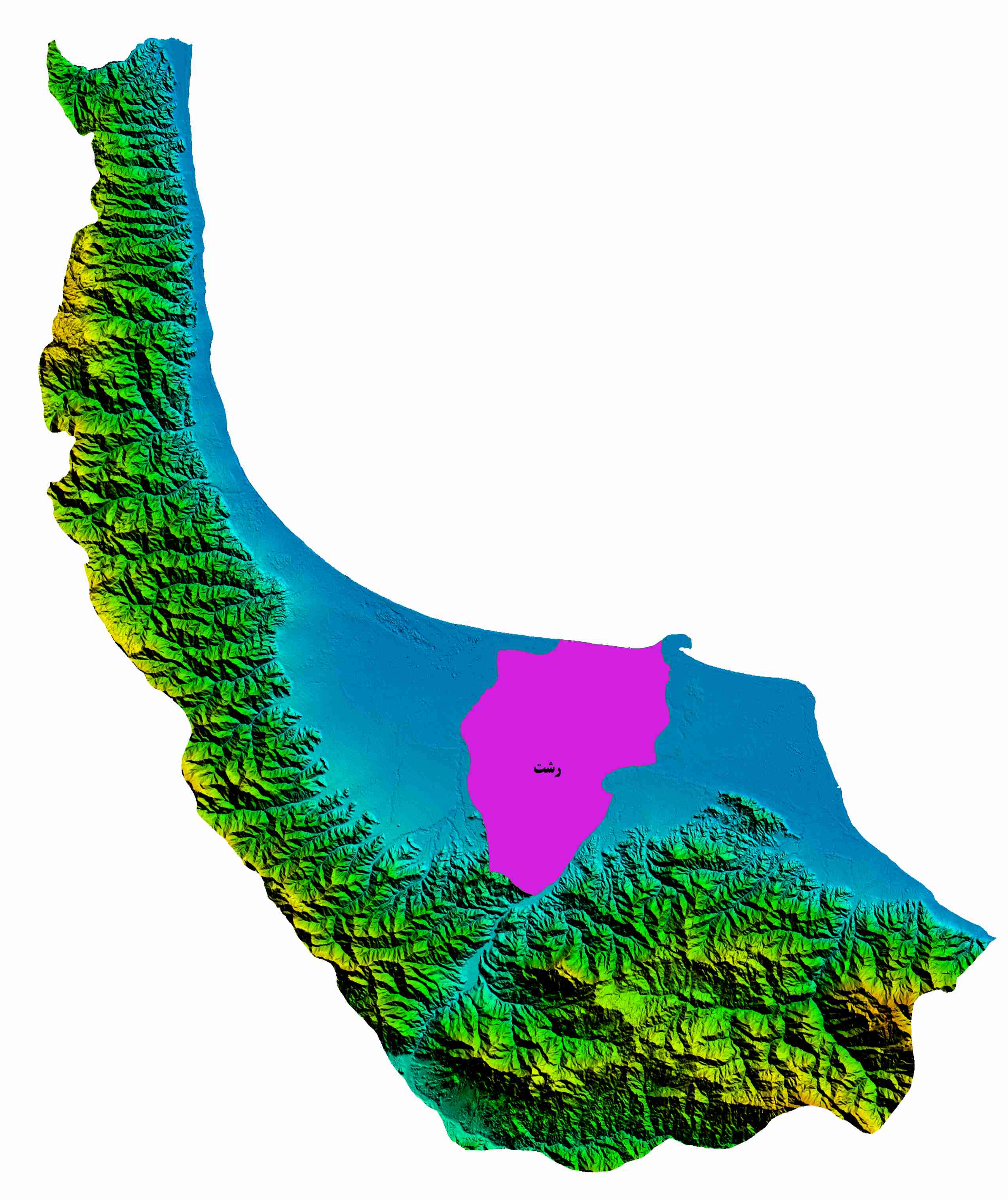 نقشه DEM  استان گیلان -شهرستان رشت