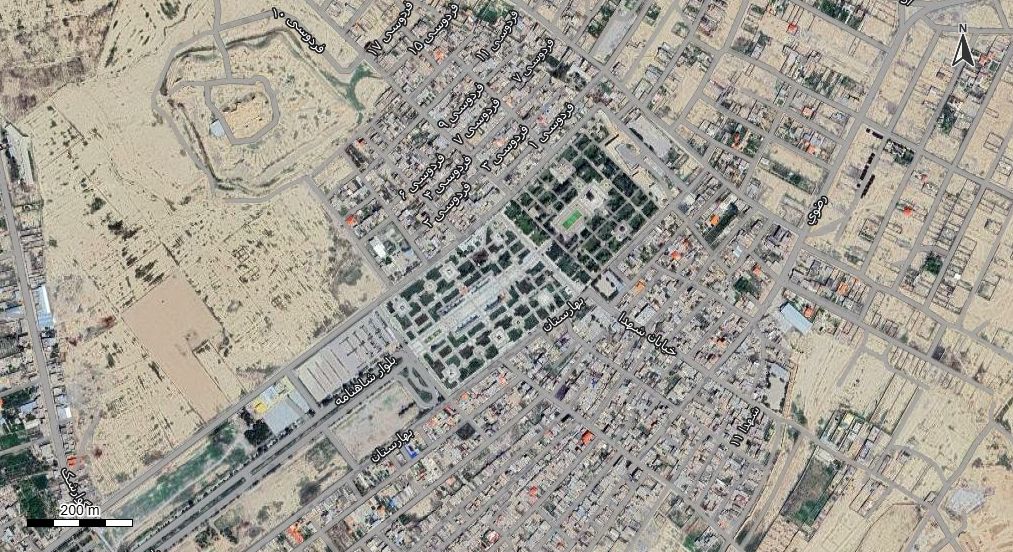 نقشه همراه با تصویر هوایی - ماهواره ای توس در اتوکد با مختصات UTM