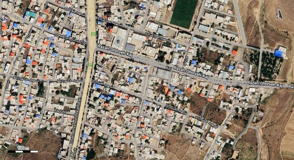 نقشه همراه با تصویر هوایی - ماهواره ای رزن در اتوکد با مختصات UTM