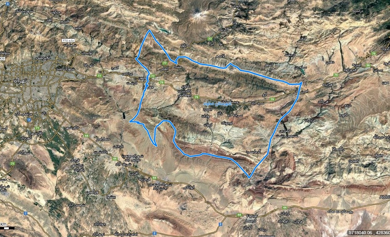 نقشه با تصویر هوایی ماهواره ای شهر دماوند در اتوکد با مختصات UTM