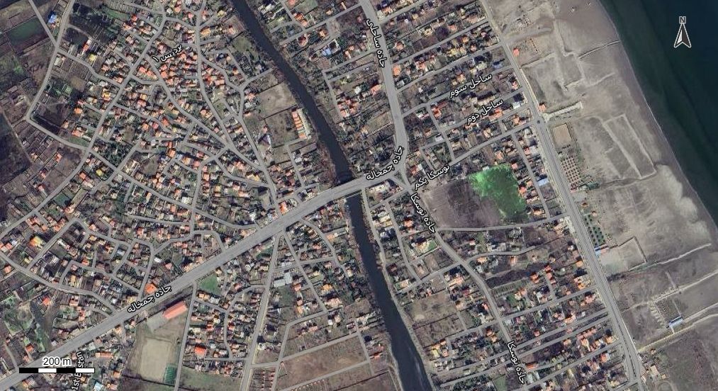 نقشه همراه با تصویر هوایی - ماهواره ای شهر چمخاله در اتوکد با مختصات UTM