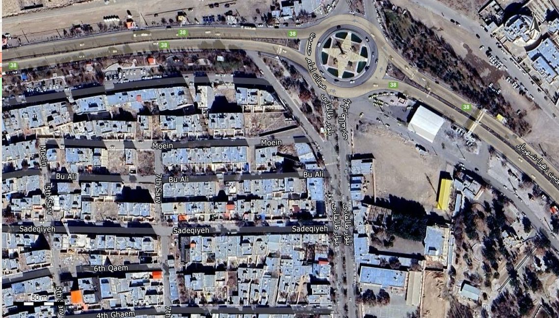 نقشه همراه با تصویر هوایی - ماهواره ای بویین زهرا در اتوکد با مختصات UTM