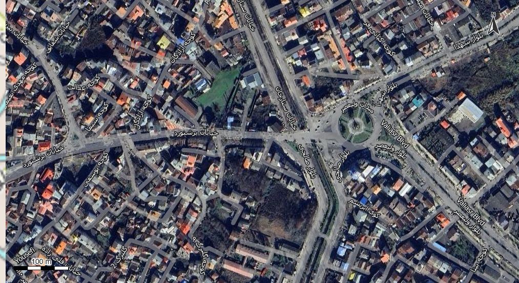 نقشه همراه با تصویر هوایی - ماهواره ای شهر صومعه سرا در اتوکد با مختصات UTM