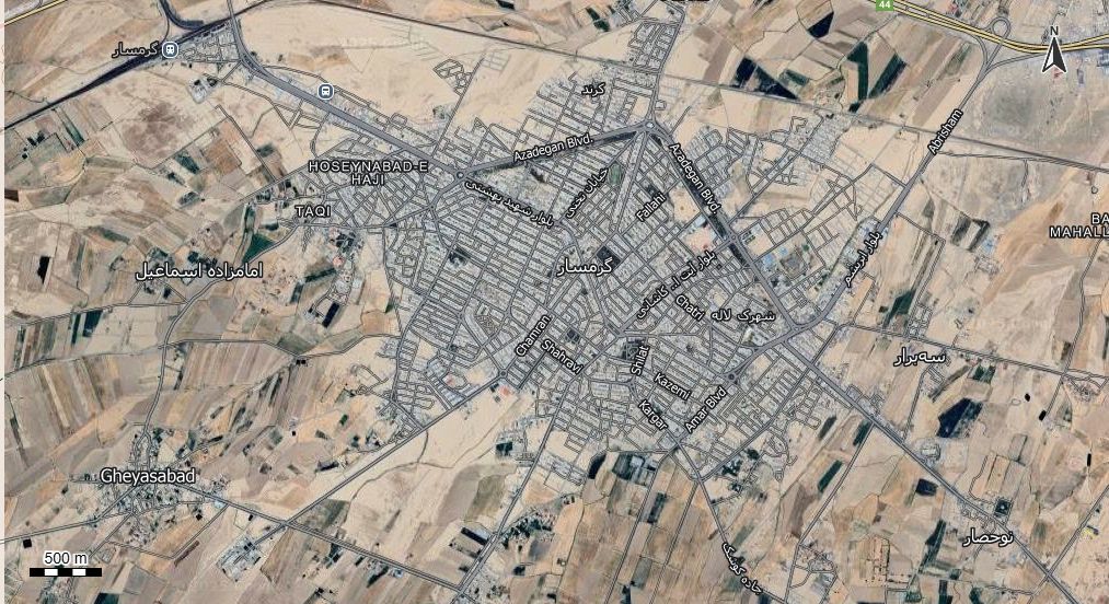 نقشه همراه با تصویر هوایی - ماهواره ای گرمسار در اتوکد با مختصات UTM