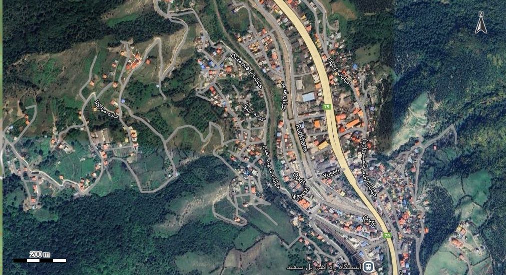 نقشه همراه با تصویر هوایی - ماهواره ای شهر سوادکوه در اتوکد با مختصات UTM