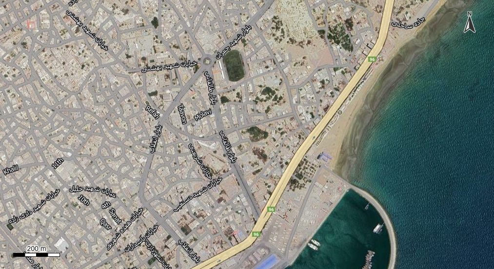 نقشه همراه با تصویر هوایی - ماهواره ای بندر لنگه در اتوکد با مختصات UTM