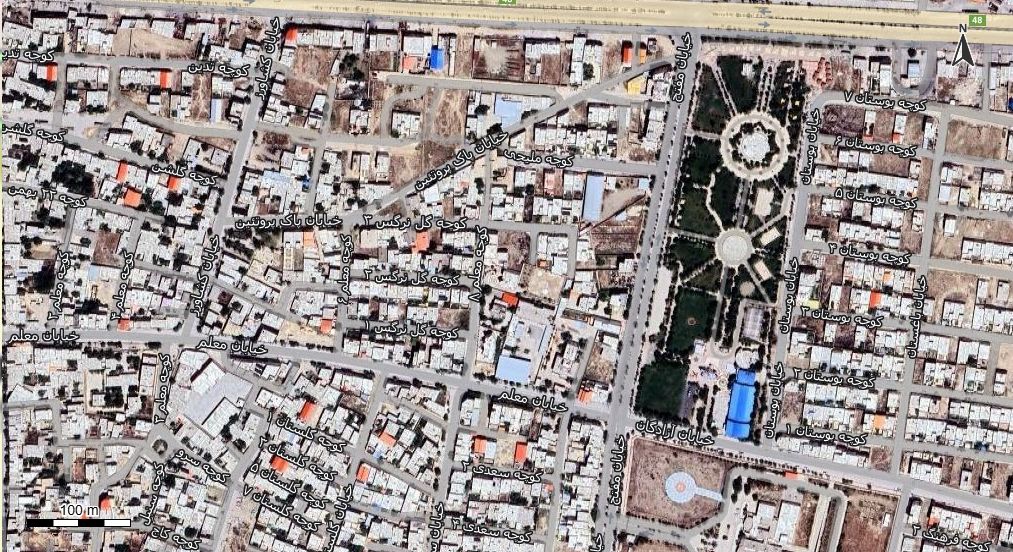 نقشه همراه با تصویر هوایی - ماهواره ای فامنین در اتوکد با مختصات UTM