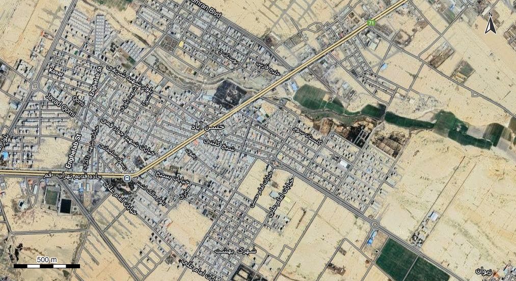 نقشه با تصویر هوایی - ماهواره ای شهر حسن آباد در اتوکد با مختصات UTM