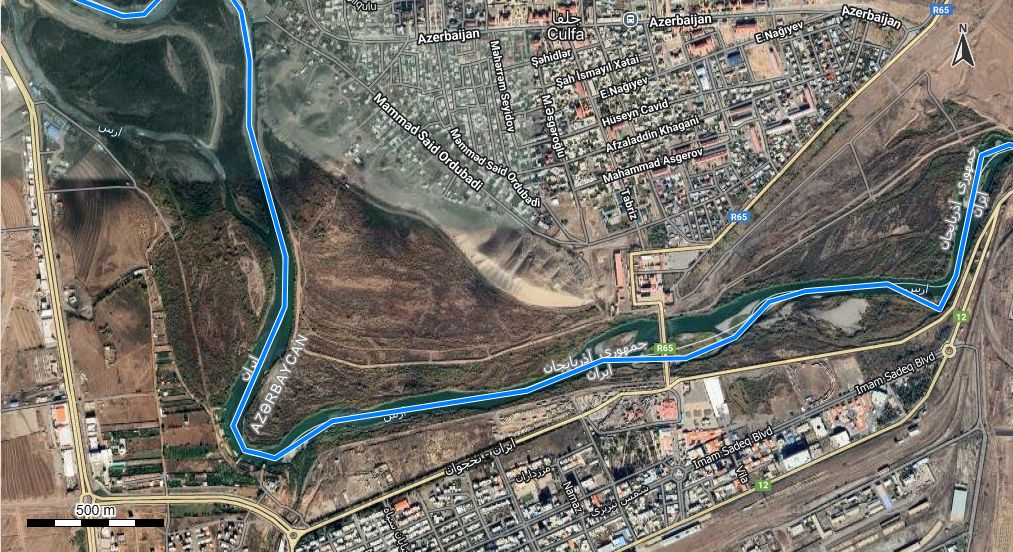 نقشه همراه با تصویر هوایی - ماهواره ای شهر جلفا در اتوکد با مختصات UTM