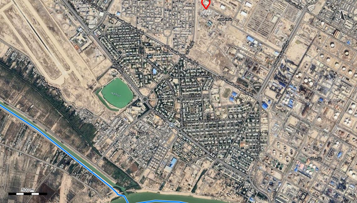 نقشه همراه با تصویر هوایی - ماهواره ای شهر آبادان در اتوکد با مختصات UTM