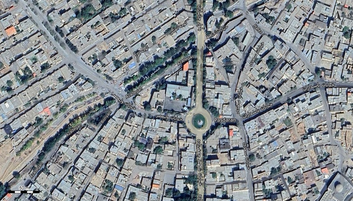 نقشه همراه با تصویر هوایی - ماهواره ای شهر فارسان در اتوکد با مختصات UTM