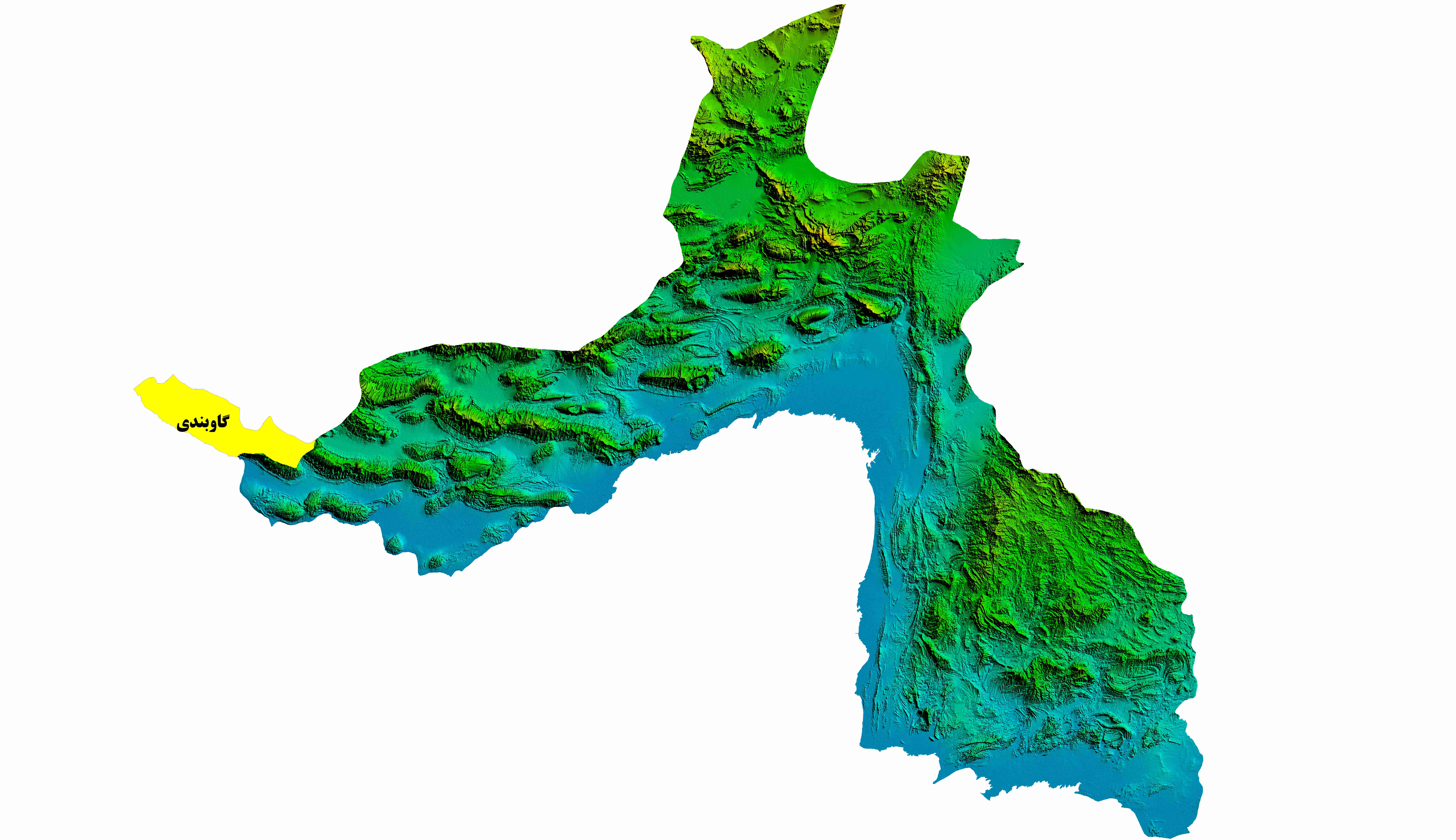 نقشه DEM  استان هرمزگان-شهرستان گاوبندی