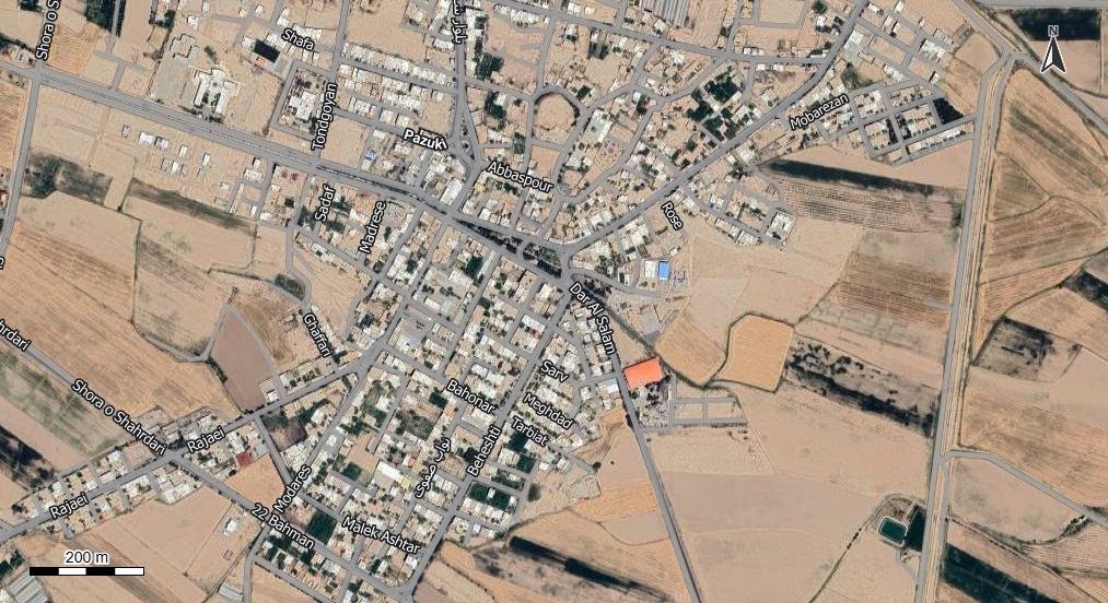 نقشه همراه با تصویر هوایی - ماهواره ای آرادان در اتوکد با مختصات UTM