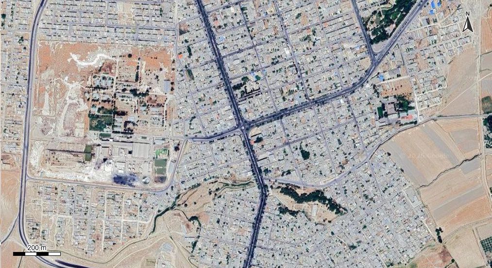 نقشه همراه با تصویر هوایی - ماهواره ای شهر کوار در اتوکد با مختصات UTM