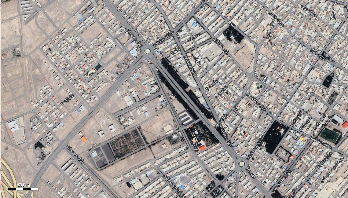 نقشه همراه با تصویر هوایی - ماهواره ای انار در اتوکد با مختصات UTM